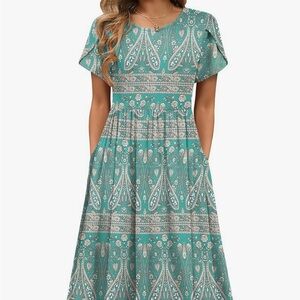 Hot Topic Teal and White Paisley/Floral Midi Dress NWT size xxl